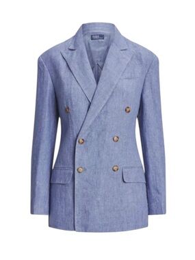 Polo Ralph Lauren Double Breasted Linen Blazer in Blue Size 6
